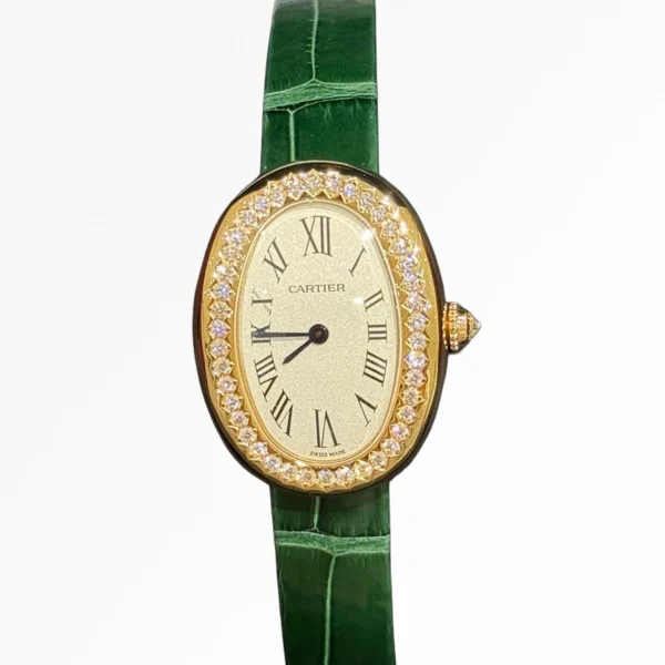 Cartier Baignoire WJBA0054 18K Yellow Gold Diamond Bezel Green Alligator 2026
